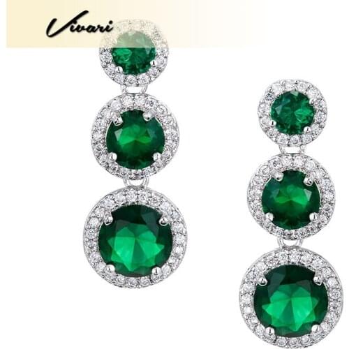 Vivari Womens Stainless Steel Fashion Elegant Green Crystal Stone Drop Earrings Fashion Accessories