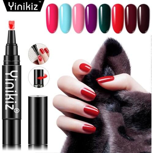 Yinikiz One Step Gel Pens Nail Polish Nail Art Pen 3 In 1 Soak Off UV Gel Nail Varnish Shining Glitter Gel Manicure Glue