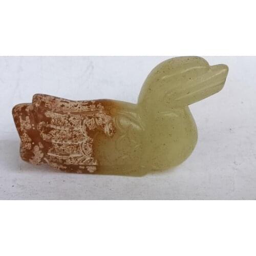 YIZHU CULTUER ART Collection Old China Xinjiang Jade Carving Goose Statue Pendant Decoration