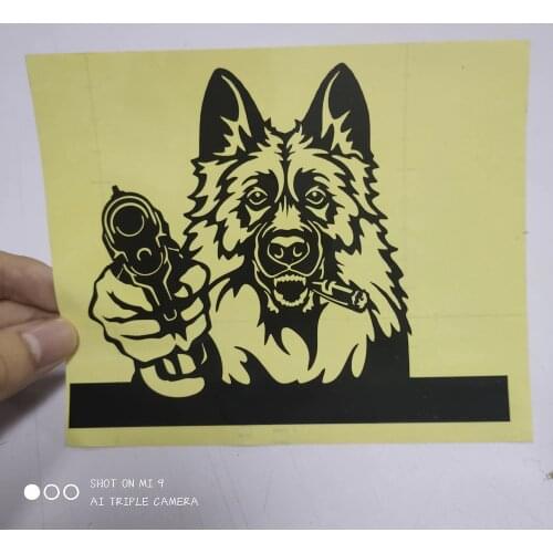 FD527B Die Cut Funny German Shepherd Dog Puppy With Gun Body Vinyl Sticker Modification Exterior Decal Notebook Refrigerator