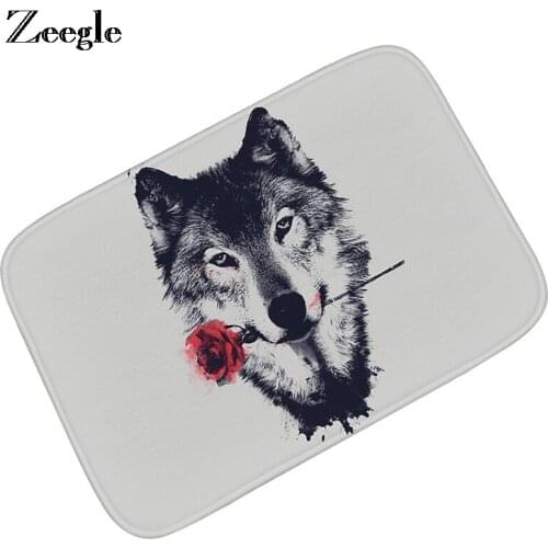 Zeegle Wolf Door Mat Welcome Entrance Floor Mat Kitchen Carpet Bath Mats Water Absorption Bathroom Rug Foot Pad