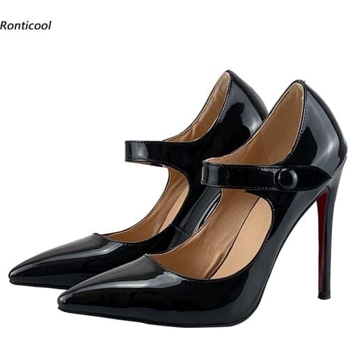 Ronticool Handmade Women Spring Pumps Stiletto Heels Pointed Toe Beautiful Black Office Ladies Shoes Women US Plus Size 5-15