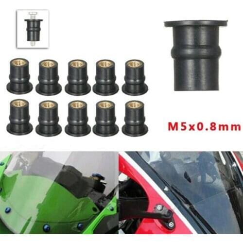 10pcs Well Nut M5 Rubber Nut 5mm Metric Motorcycle Windshield Brass Lock Nut Bolt Kit For Installation Windshield Fairing