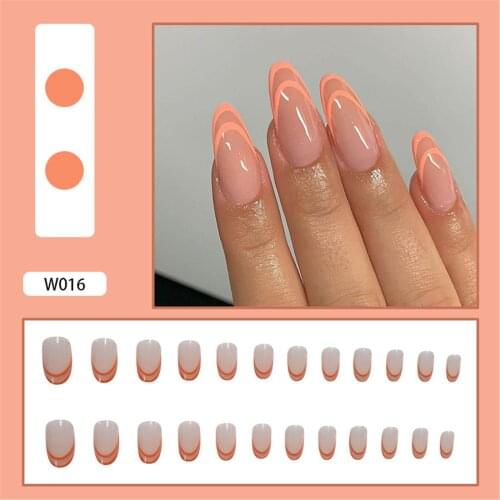 24pcs Orange Wear Long Paragraph Fashion Manicure Patch False Nails Save Time Wearable Nail Patch Faux Ongles Nails Accesorios