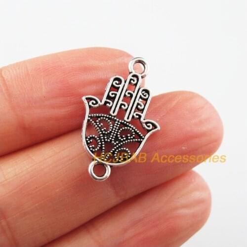 30 New Palm Charms Tibetan Silver Color Flower Hand Connectors 15x24mm