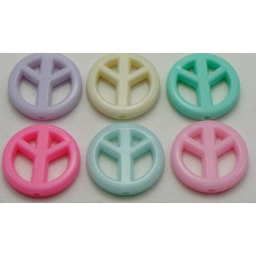 50 Mixed Pastel Color Acrylic Peace Sign Beads Charms 20mm