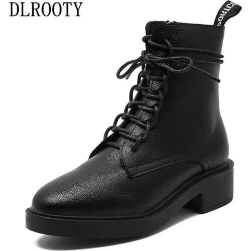 Winter Women Ankle Martin Snow Boots Autumn Female Casual Shoes Woman Flat Fashion Platform Round Toe Lace Up Solid Plus Size