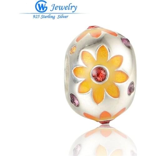 Silver beads for jewelry making 925 sterling silver DIY flower charms fits bracelets and necklace D119H20