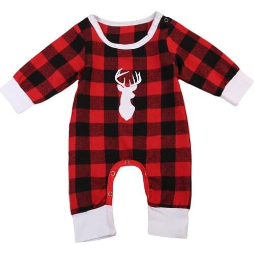 Babies Christmas Red Plaid Long Sleeve Romper Infant Baby Girls Boys Clothes Warm Rompers Playsuits Outfits Xmas Pjs