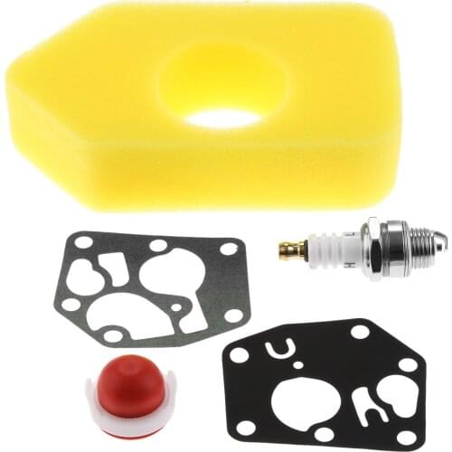 DRELD 5Pcs/set Carb Diaphragm Gasket +Air Filter Primer Bulb +L7T Spark Plug for Briggs & Stratton 795083 495770 698369 694394