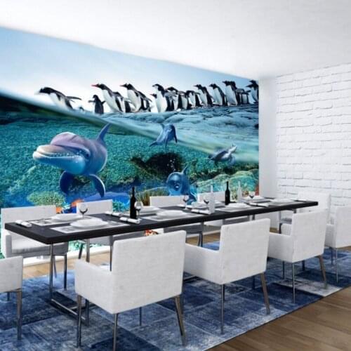 Dropship Colomac Kids Wallpaper Dolphin Penguin Ice Snow World Wall Mural Wallpaper Wall Papers Living Room Papel Parede 3d