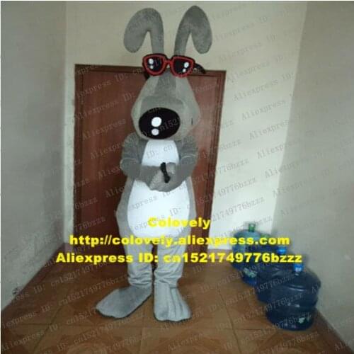 Friendly Gray Peabody Dog Puppy Pup Doggie Mascot Costume Adult Size With Long Fat Curve Ears Red Sunglasses No.8240 Free Ship