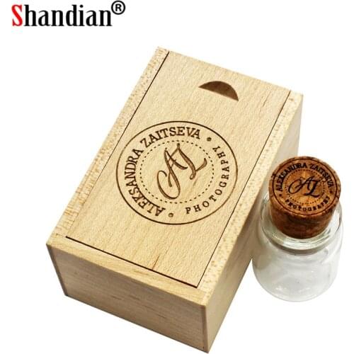 SHANDIAN free custom logo Glass bottle USB + BOX Flash Drive Pendrive 64GB 32GB 16GB 4GB Memory Stick photography wedding gifts