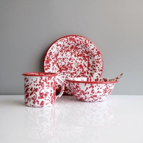 Red Vintage Dot Plate Nordic Ceramic Coffee Mug Bowl Spoon Set 7.5inch Round Plate 접시 Serving Plates For Wedding Decor Tableware