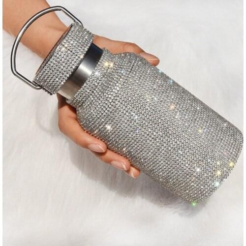 Creative Stickers Diamond Straight Cup Outdoor Portable Water Bottle with Diamonds Custom Ceramic Insulation Cup with Diamonds