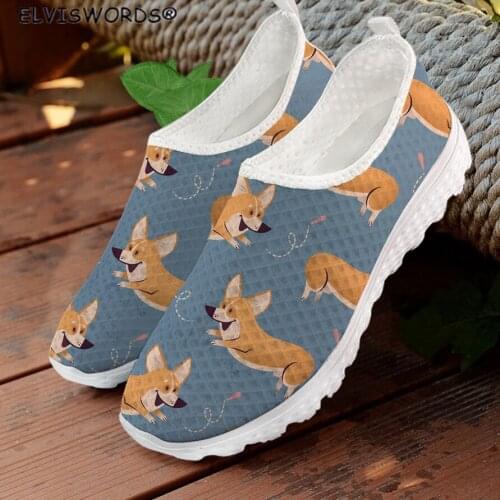 ELVISWORDS Cute Dog Pattern Comfortable Ladies Sneakers Flats Breathable Womens Walking Shoes Casual Woman Lazy Shoes 2021