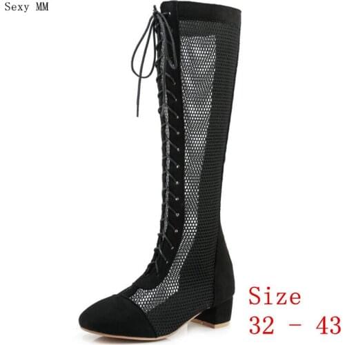 Summer Shoes Gladiator Sandals Heel Women Knee High Boots Woman Thigh High Boots Small Plus Size 32 - 43