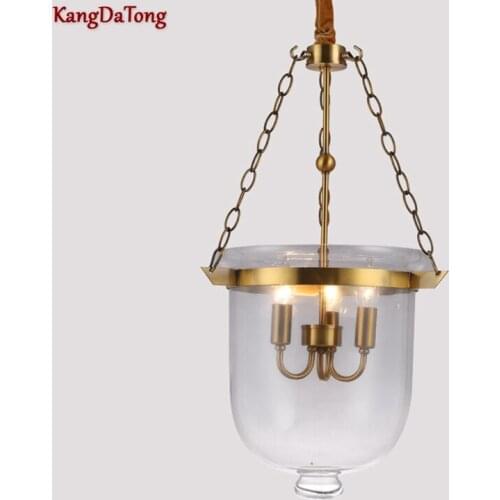 Copper Round American Country Creative Personality Living Room Lamp Dining Room Candle Industry Glass Bucket Chandelier