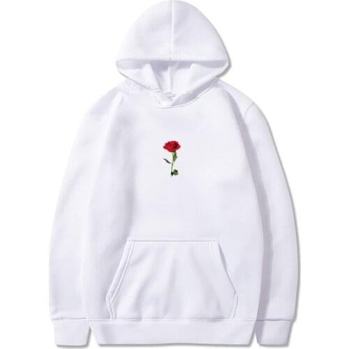 Fashion Harajuku Hoodie Men Women Loose Casual Sweatshirt Autumn Winter Streetwear Rose Flower Print Pullover Oversized Tops