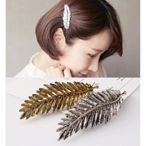 Fashion Hairpins Vintage Metal Leaf Hair Clip For Women Girl Hair Accessories Hairgrip Delicate Barrettes Retro Feather Ornament