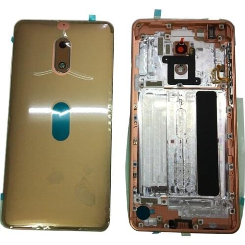 New Metal For Nokia 6 Original Rear Housing Battery Back Cover Single / Dual SIM Card Case With Logo