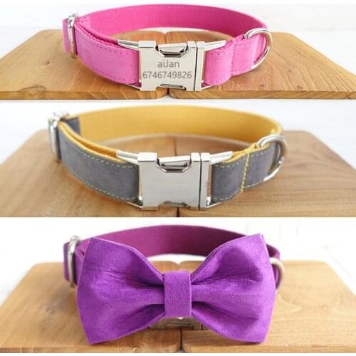 Personalized Dog Collar Name ID Tag Engraved Adjustable Collar Bowknot Nylon Collars for Small Medium Large Dogs Puppy Collar
