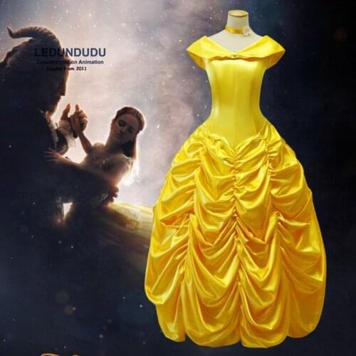 Hot Cartoon Princess Belle Halloween Beauty and the Beast Cosplay Costumes Adult Women Fancy Party Dress Suits