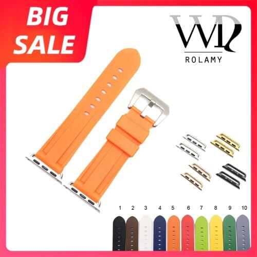 Rolamy Top Quality Fashion 38 40 42 44mm Grey Silicone Rubber Replacement Wrist Watchband Strap Loops For Iwatch Series 4/3/2/1