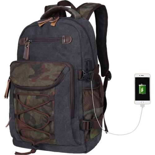 Backpack Men Vintage Unisex Casual 17 inch Laptop Backpack Canvas Rucksack Bookbag Satchel Backpack Travel Shouder Bag