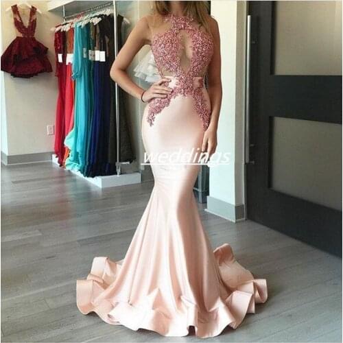 Sexy Mermaid Evening Sheer Tulle Lace Appliques Long Women Formal Gowns Satin Party Elegant vestidos mother of the bride dresses