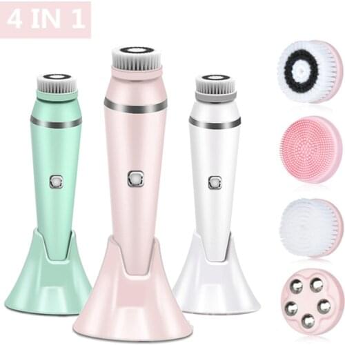 4 in 1 Facial Cleansing Brush Rechargeable Electric Waterproof Spin Sonic Exfoliating Face Scrubber Brush Kit Skin Care Machine