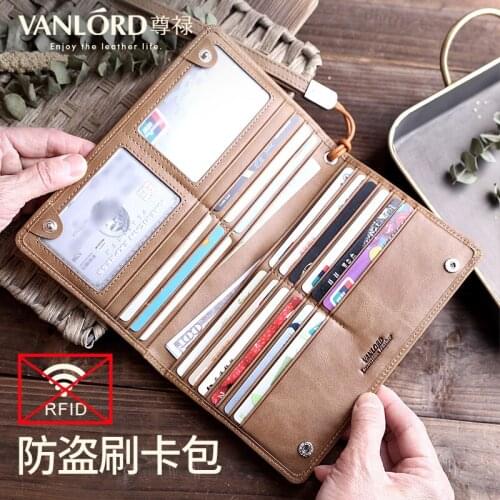 Mens card bag leather multi-function hand holding long wallet atmosphere South Korean Leather Passport bag large capacity credi