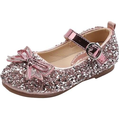 Girls' Crystal Princess Shoes 2021 Autumn Girls' New Bow-knot Soft Sole Fashion Baby Shoes Sweet for Wedding Party 21-36