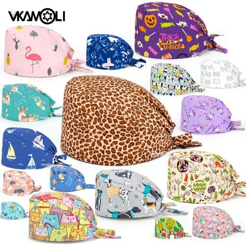 Unisex Scrub Cap Work Cartoon Floral-Print cap Adjustable hat Sanitary Cap Gorros Quirurgicos Nurse accessories Wholesale price