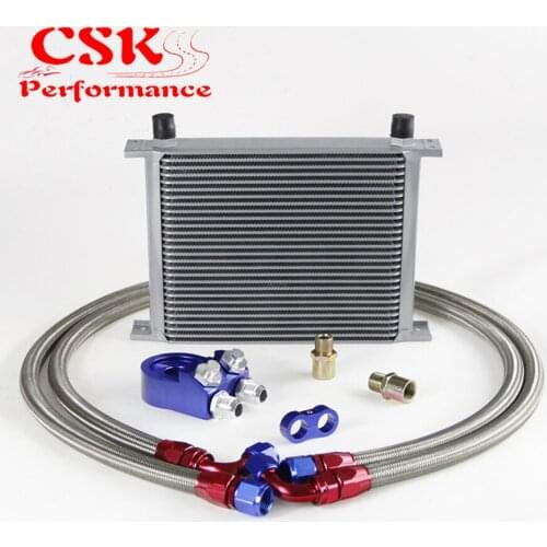 Universal 28 Row 10AN Oil Cooler + M20*1.5 & 3/4*16 UNF Filter Adapter Hose Kit