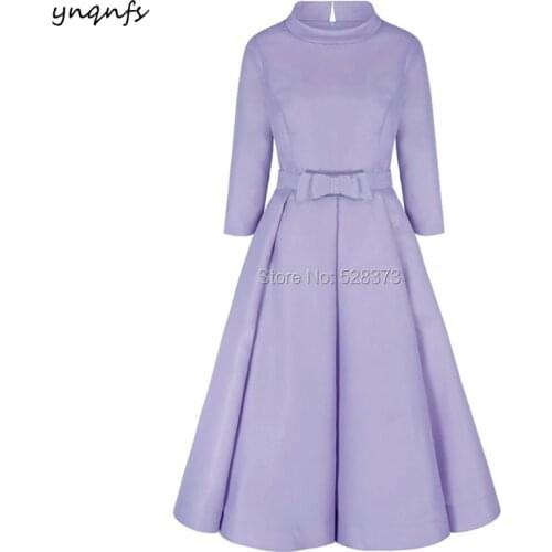 YNQNFS MD194 Elegant High Neck 3/4 Sleeve Tea Length Vintage Mother of the Bride/Groom Dresses Outfits Multi Colors 2019