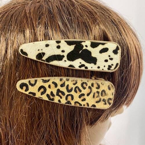 Fashion Genuine Leopard Simple Leather Textured Women Hair Accessories New Trendy Statement Unique Vintage Girl Hairpin for Gift