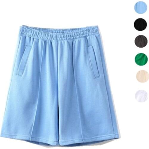 Womens solid color basic sports shorts women loose casual straight five-point pants high-waist drawstring elastic waist pants