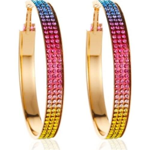 Bling Starry Clear Pink Blue Crystal Multicolor Golden White Alloy Simple Fashion Sleeper Hoop Earrings For Women