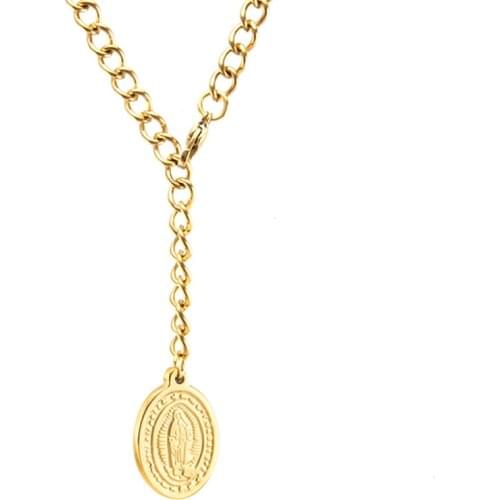 Virgen Mary and San Benito pendant WOMEN Long Lasso CHOKER twist Cuban NECKLACE Stainless steel Collares Gift jewelry