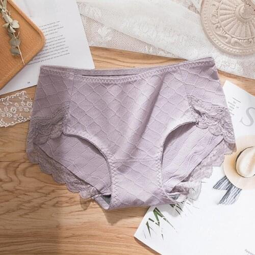 Women Sexy Lace Soft Breathable Stretchy Cotton Solid Color Underwear Briefs