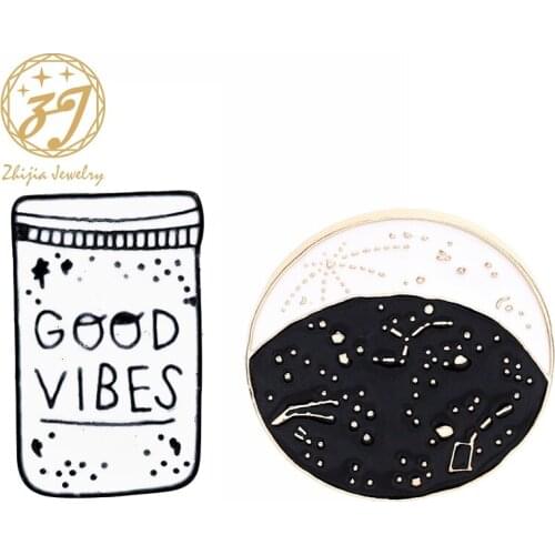 Zhijia Personalized Fashion Zinc Alloy Brooch Pin Cup Planet Lettering White Enamel Brooch Lapel Backpack Jewelry Gift