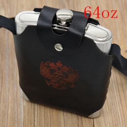 10pcs/lot 48oz Leather Covered Hip Flask With Leather Holster Russian National Emblem Printed Stainsteel Hip Flasks For Alcohol