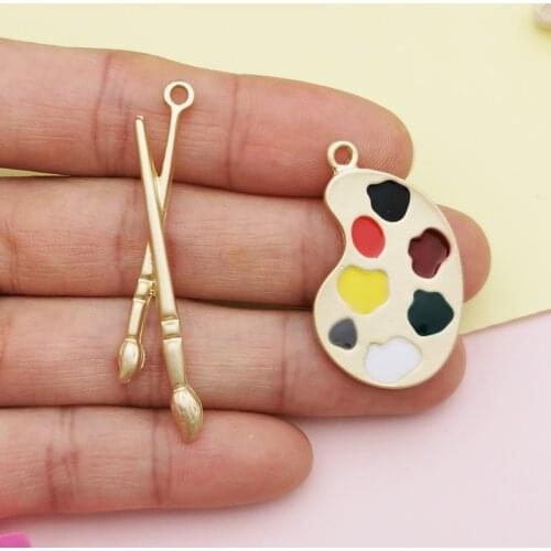 10pcs/lot Paint Tray Painting Pen Enamel Charms Oil Drop Zinc Alloy Floating Pendant Fashion Jewelry Accessories Matte Golden
