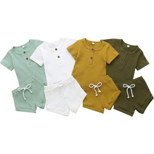 2Pcs Baby Clothes Outfits New Summer Cotton Short Sleeve Kids Girls T-shirt Lace Short Set Solid Color Fashion Newborn Boys Suit