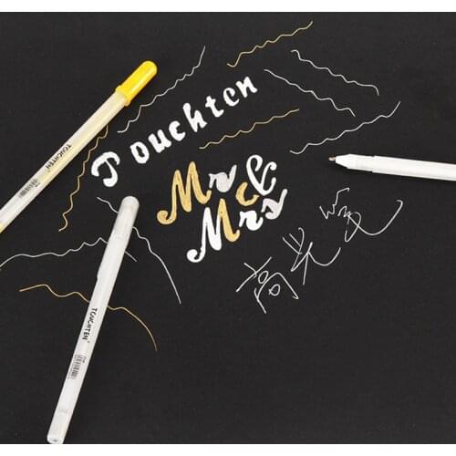 4pcs White Highlight Pen 1mm Gel Ink Black Paper Drawing Glass CD Tire Painting Marker Pen Comic School Office ArtIst Stationery