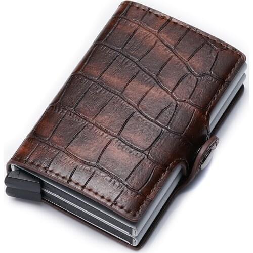 Aaby 2021 Stone Pattern PU Leather Card Holder Double Aluminum Case For Money With Hasp Shield RFID And NFC Signals