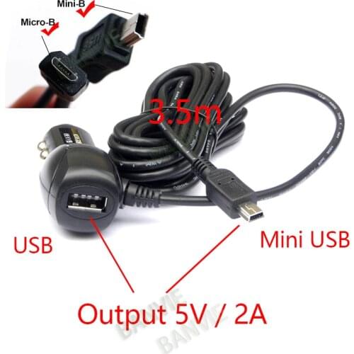 Mini / Micro USB Port Dual USB 5V 2A Car Charger Adapter Cigarette Lighter For Car DVR Vehicle Charging with 3.5 meters Cable