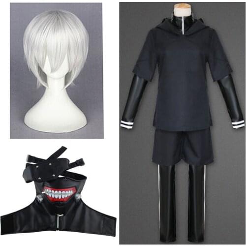 Anime Kaneki Ken Cosplay Costume Tokyo Ghoul Mask And Wigs Sasaki Haise Uniform Full Sets Halloween Party Costumes Adults
