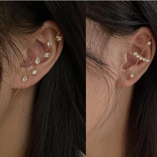 AOMU New Punk Metal Crystal Rhinestone Ear Bone Long Stud Earring for Women Surrounding Auricle Personality Multiple Way to Wear